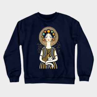 Woman and Cat Gustav Klimt Style Crewneck Sweatshirt